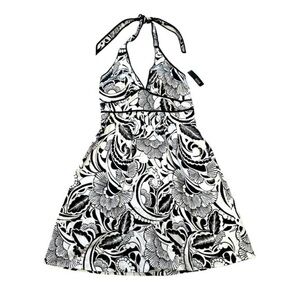 NWT a.n.a BLACK WHITE FLORAL PRINT COTTON HALTER SIDE ZIP DRESS, SIZE 12